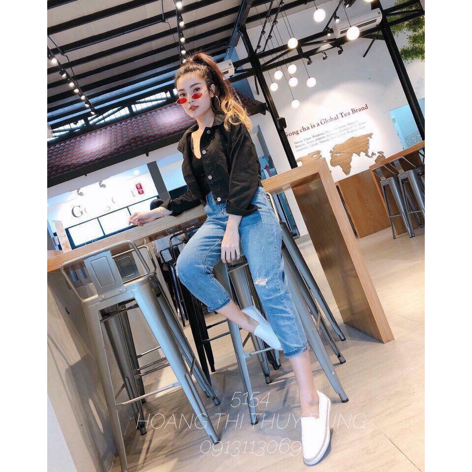 ÁO KHOÁC JEAN NỮ PHỐI CÚC SAU LƯNG THỜI TRANG MÀU ĐEN 3305