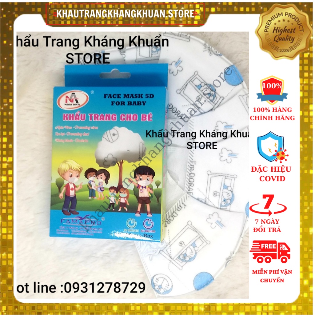 Khẩu Trang Trẻ Em từ 2 đến 4 tuổi - Khuẩn Trang 5D Cho Bé, Chống Bụi Mịn, Kháng Khuẩn - Hộp 10 Cái Hoa Văn