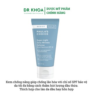 [CHÍNH HÃNG] Kem chống nắng vật lý Paula's Choice Resist Super-Light Wrinkle Defense SPF 30 60ml