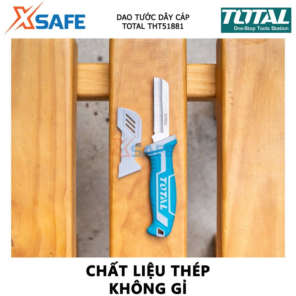Dao tước dây cáp lưỡi thẳng TOTAL THT51881 | dụng cụ tuốt dây điện Kích thước 200mm, Chất liệu thép không gỉ vỏ nhựa