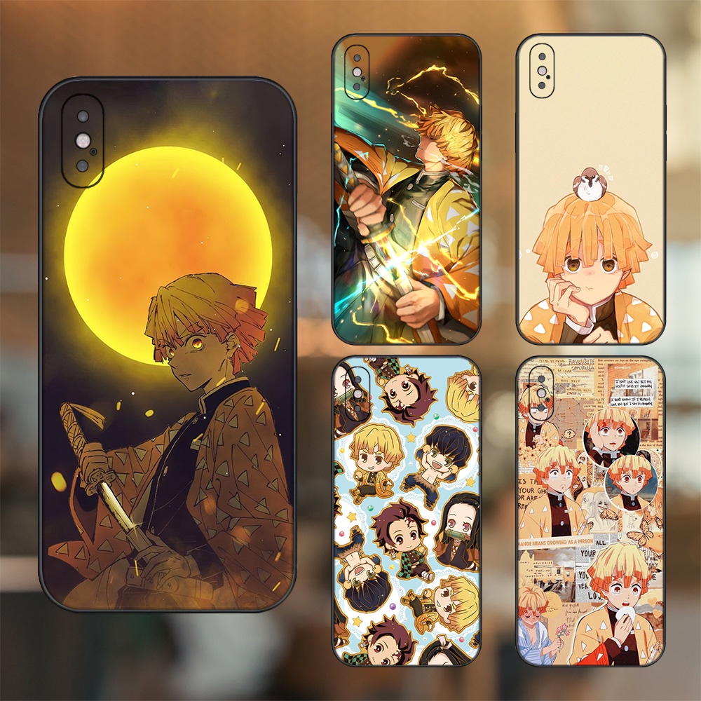 Ốp lưng iPhone X, Xs dẻo đen cạnh vuông in hình Zenitsu Kimetsu no Yaiba