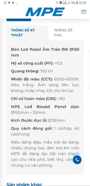 Led Panel 9w MPE / ánh sáng trắng (RPL-9)