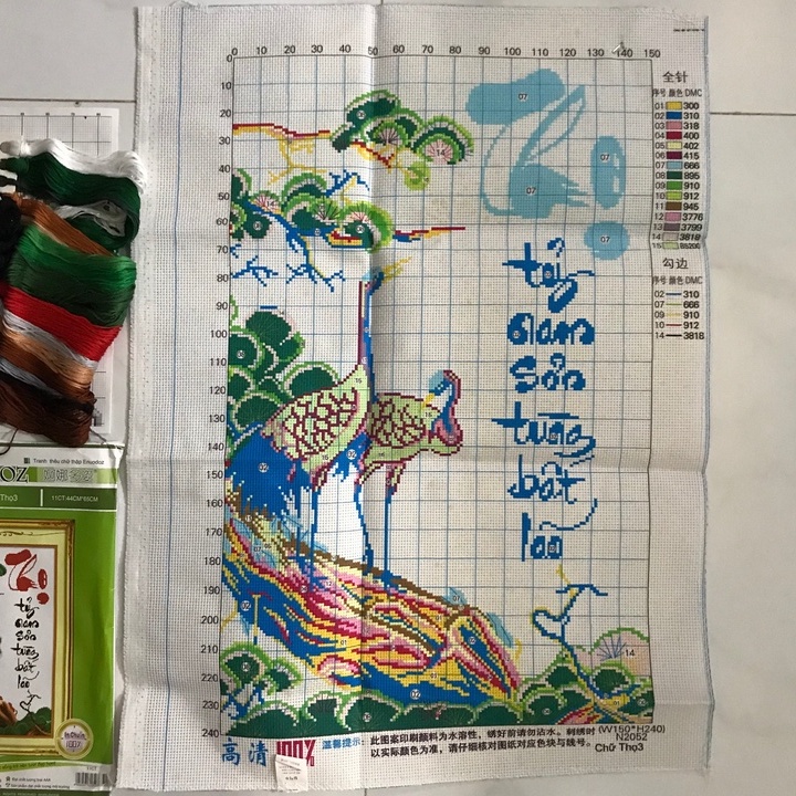 Tranh thêu chữ thập Thư pháp chữ THỌ