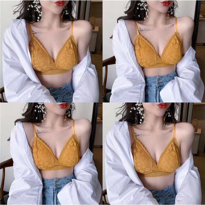 Áo Ngực Ren Hình Hoa Cúc Khoét Chữ V Sâu Có Dây Đeo Sau Lưng Phong Cách Hàn Quốc