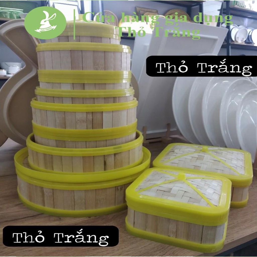 Xửng hấp gỗ gọng nhựa tròn vuông dùng để hấp dimsum, bánh bao kèm nắp đủ size