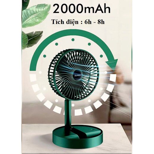 Quạt Tích Điện Super - FREE SHIPGấp Tròn Siêu GọnChạy Êm, Dễ Vệ Sinh