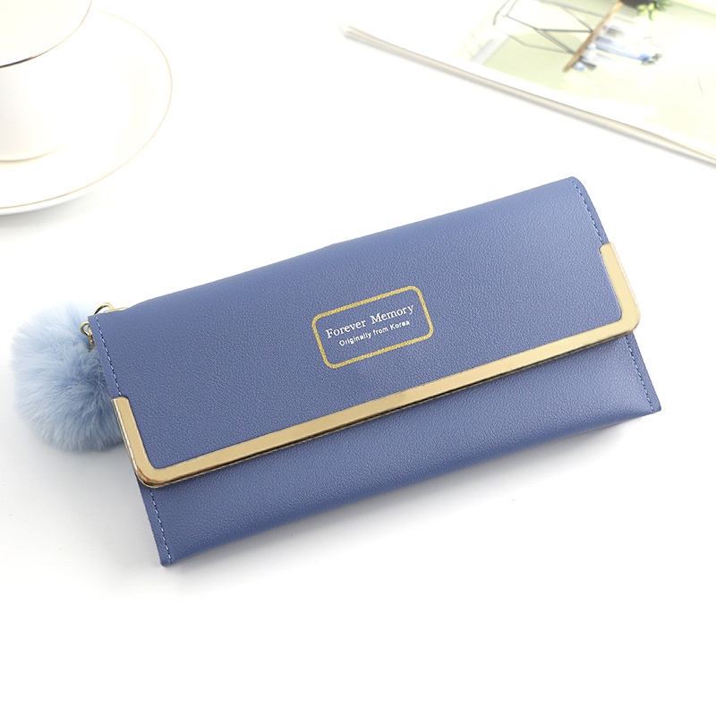 Ví Dài Đựng Tiền Xu Bằng Sắt Viền Bóng Lông Đơn Giản Thời Trang Mới Cho Nữ