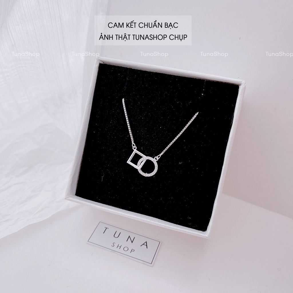 Dây chuyền Bạc cá tính, Vòng cổ Bạc mặt ghép tròn vuông gắn đá cao cấp TUNA SILVER 𝐂𝐚𝐦 𝐤𝐞̂́𝐭 𝐜𝐡𝐮𝐚̂̉𝐧 𝐁𝐚̣𝐜