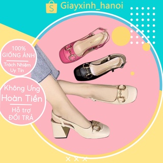 Giày cao gót nữ bít mũi quai sau hở gót, Guốc nữ đế vuông kiểu dáng sandal, Giày hở gót mũi vuông công sở
