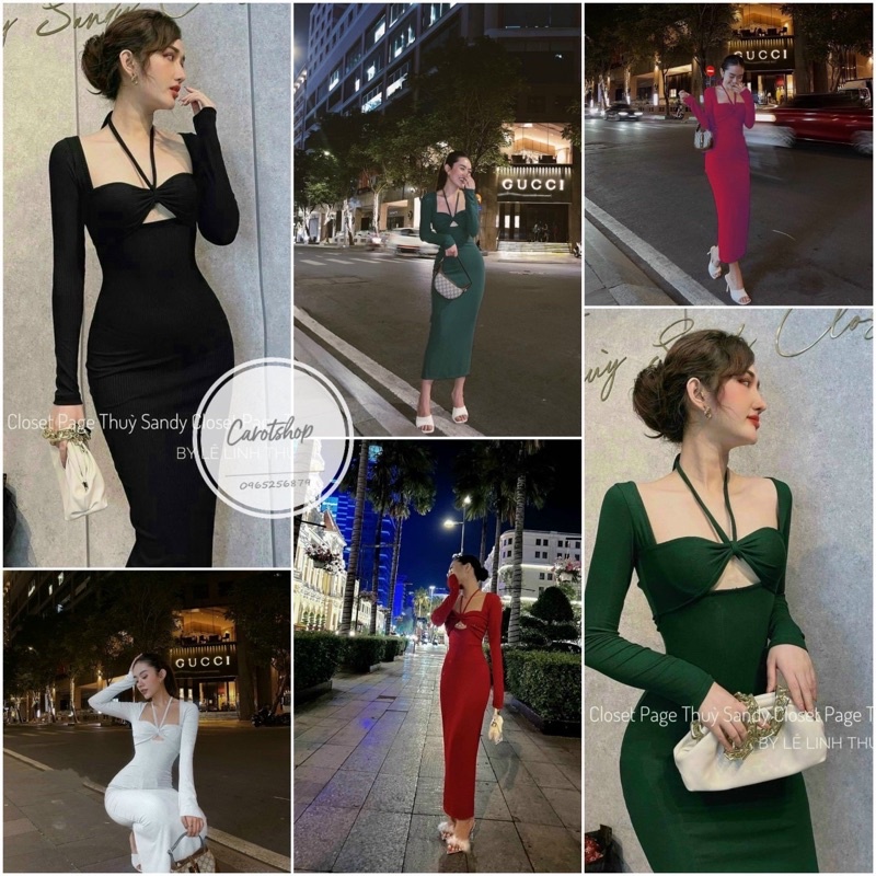 Đầm body dài tay dáng dài mặc được 2 kiểu-Dưới 52kg