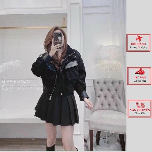 Áo khoác da nhung bomber nữ túi hộp cao cấp ulzzang Hàn Quốc thu đông