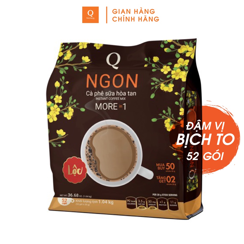 Cà Phê Ngon Hoà tan sữa uống liền 3 in 1 (Bịch To 52 gói x 20gr) Trần Quang