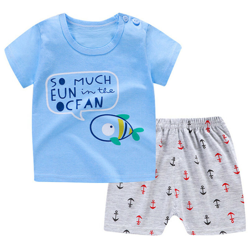 Bộ Quần Áo 2 Mảnh Gồm Áo Thun Tay Ngắn &amp; Quần Đùi Dành Cho Bé Trai &amp; Bé Gái