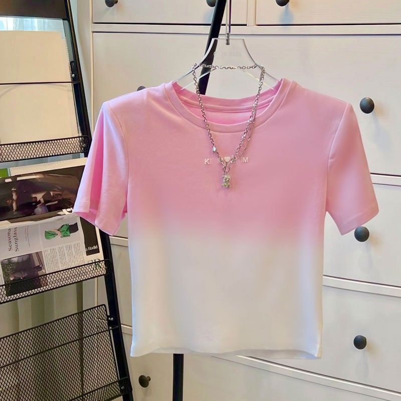 Áo Thun Tay Ngắn Chất Liệu Cotton Màu Sắc Gradient Thời Trang Mùa Hè Cho Nữ