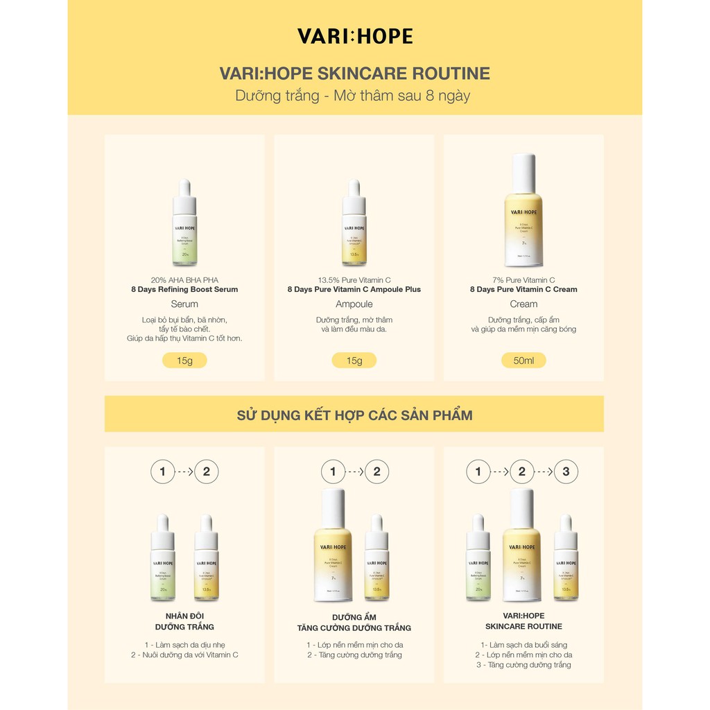 Kem dưỡng ẩm Varihope trắng da mờ thâm nám 8 ngày vitamin C cream 7% Hàn Quốc 50ml - Meow Beauty Shop by Trinh Meow | BigBuy360 - bigbuy360.vn