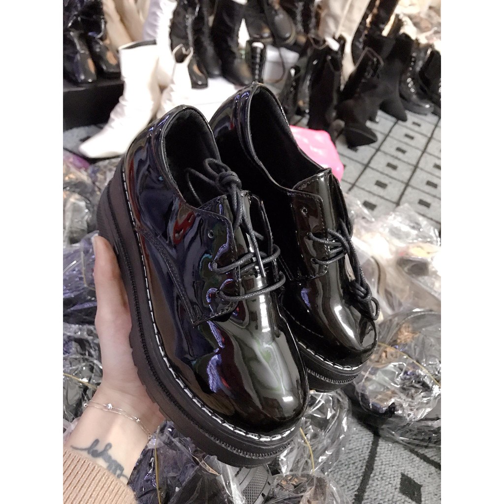 Giày Oxford da bóng độn đế chỉ trắng