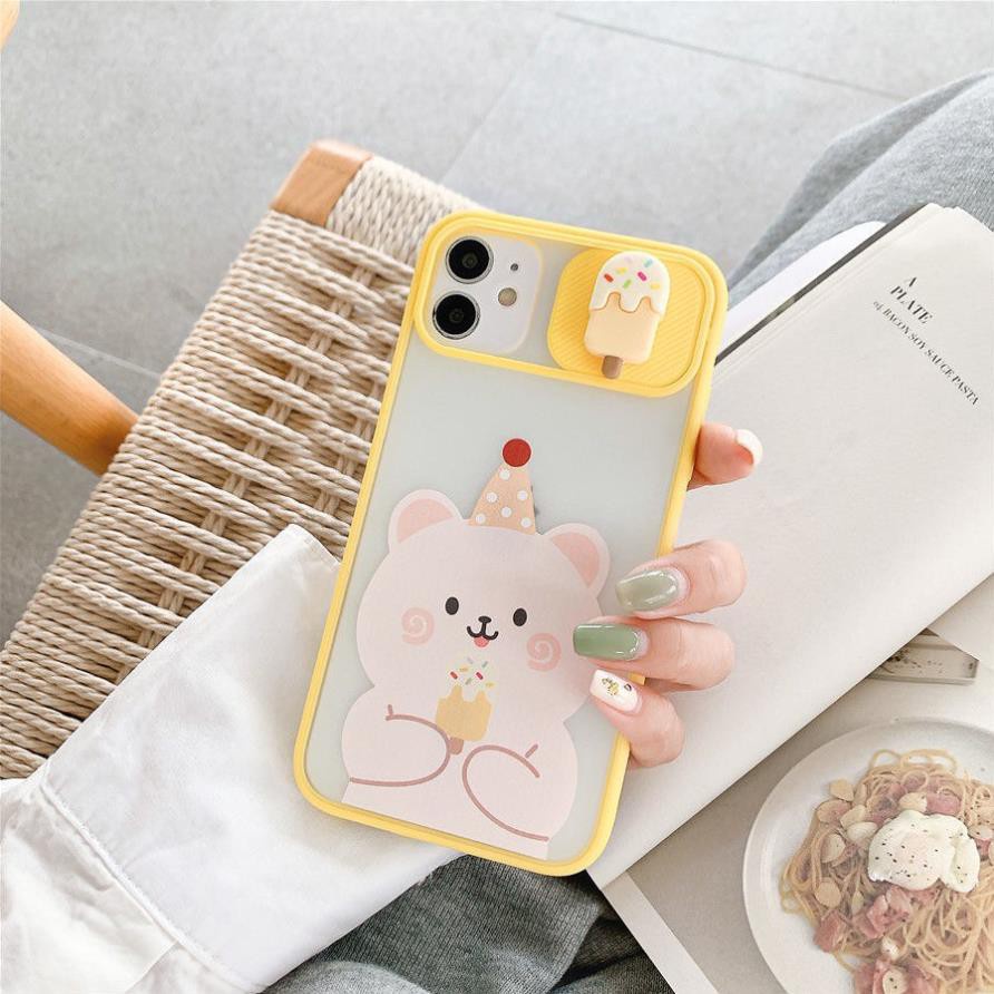 Ốp lưng iphone trượt camera  Gấu và kem 6/6s/6plus/6splus/ 7plus/ 8plus / x /xs /xs max /11 /11 promax dt09