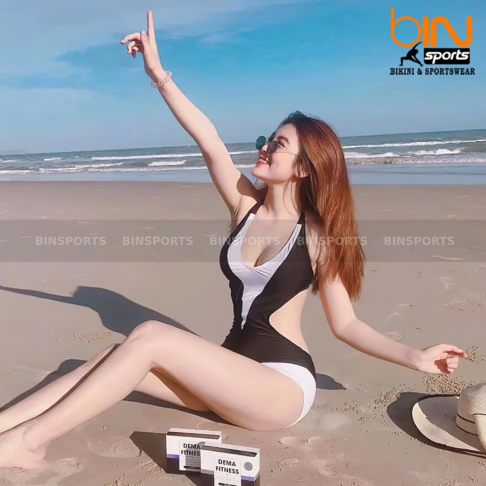 Bikini Nữ Một Mảnh Body Khoét Eo Viền Trắng Freesize Bin Sports BHV029