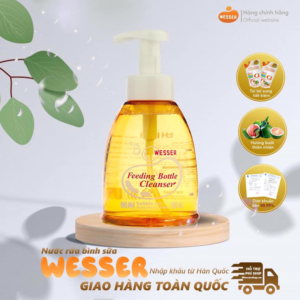 [HÀNG CHÍNH HÃNG]Nước Rửa Bình Sữa Cho Bé,Combo 1 Chai Và 1 Gói Nước Rửa Wesser 500ml Siêu Sạch An Toàn Cho Bé.