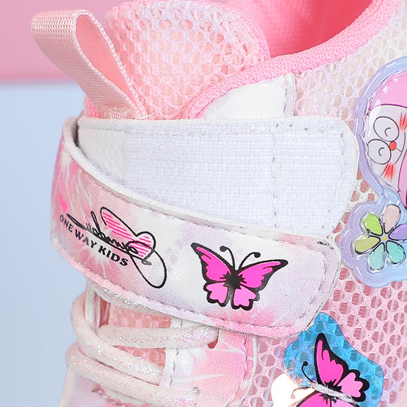 Giày thể thao bé gái đi học, giày bé gái hình công chúa lưới thông thoáng chân, đế siêu nhẹ và êm
