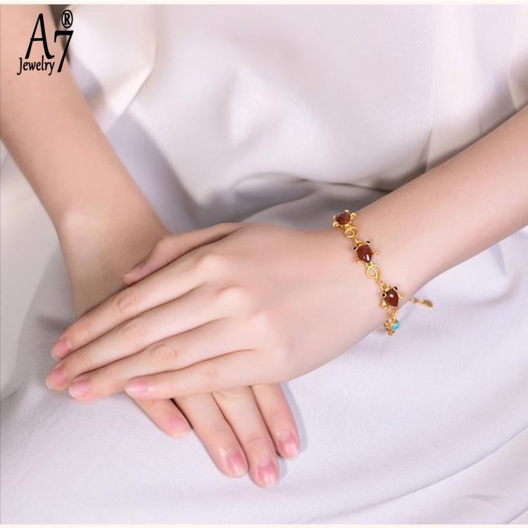 Vòng Tay Mạ Bạc 925 Hình Cá Đính Đá Ngọc Lam/Đá A7 S925 Thời Trang Cho Nữ