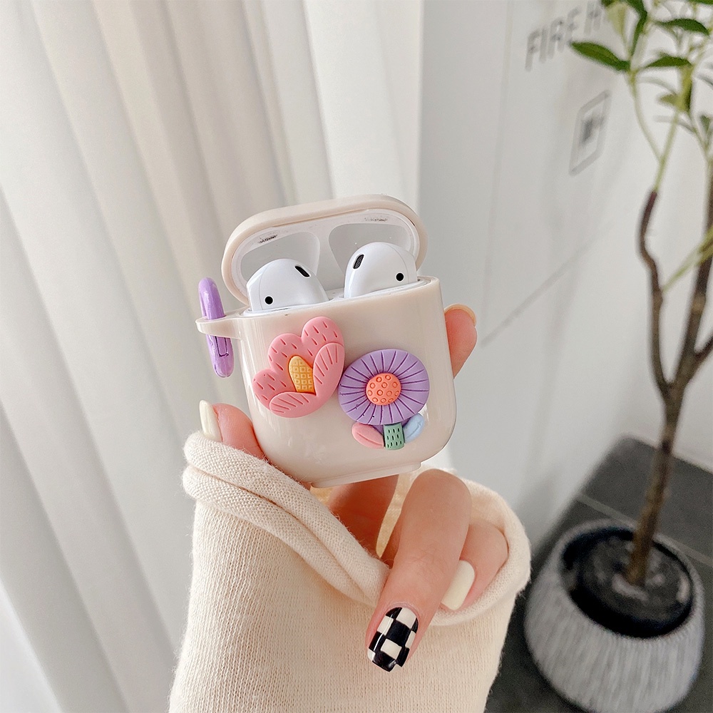 Vỏ Bảo Vệ Hộp Sạc Tai nghe không dây Airpods 1/2/3/pro Hình Hoa Đào 3D