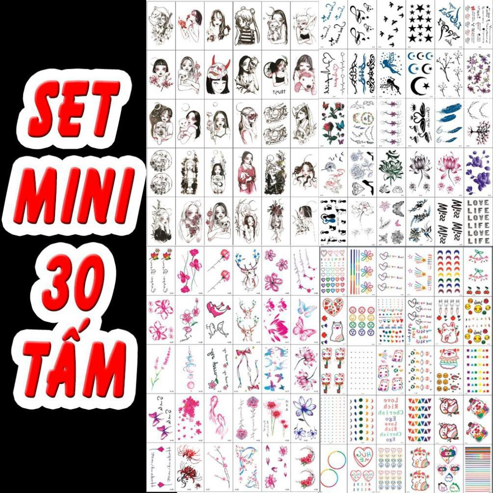 [Hàng Cao Câp] Bộ 30 bộ Hình xăm mini nhỏ đẹp dán chân tay lưng tạm thời cho nam nữ xinh cute tattoo nghệ thuật .