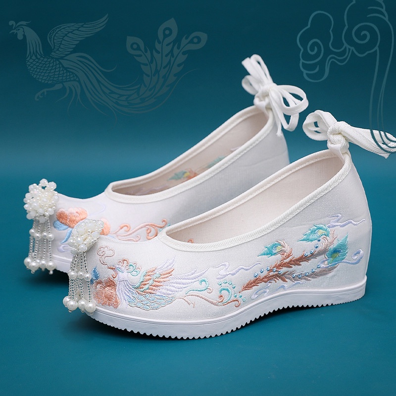 Giày Hán Phục Cách Tân Đế Xuồng Nâng Cao Thêu Họa Tiết Đính Ngọc Trai Phong Cách Hanfu Cổ Điển Mới Cho Nữ A7