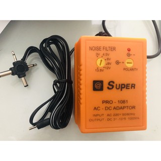 Nguồn Adapter đa năng SUPER 1000mA 1081 ,6 đầu ra 3V 4.5V 6V 9V 12V 13.5V DC đảo cực được (Cam)