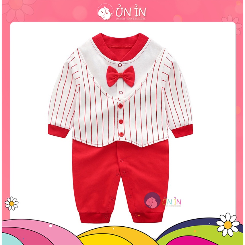Jumpsuit Cotton Kiểu Vest Sọc Nơ Đỏ Cho Bé Trai S245