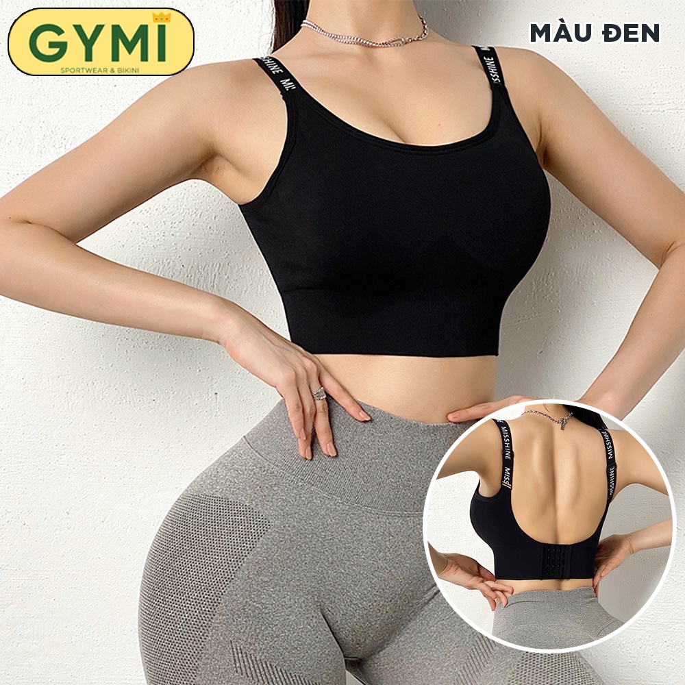 Áo bra tập gym yoga nữ khoá cài sau GYMI AL16 dáng 2 dây khoe lưng gợi cảm thể thao chất dệt co giãn