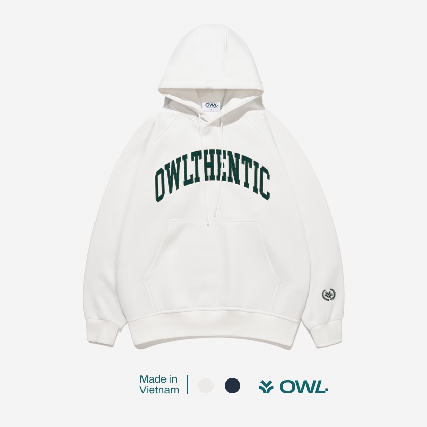 OWL BRAND® UNIVERSITY HOODIE - Áo nỉ chui đầu có mũ / trắng sữa - OWL171221