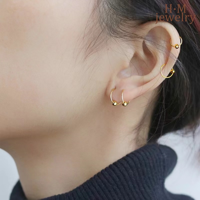 Khuyên Tai Dạng Móc Đính Hạt Tròn Đơn Giản Và Nhỏ Không Cần Dùng Khi Ngủ