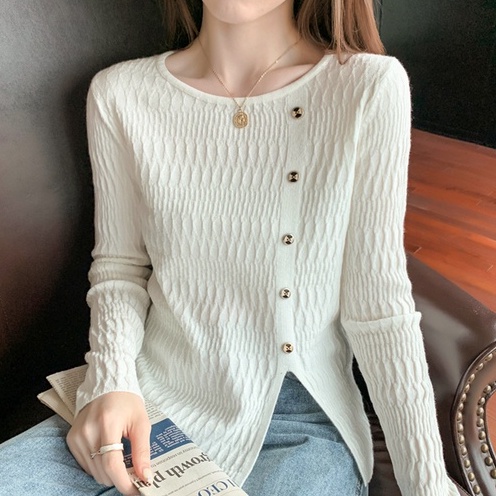 Áo len ZHELIHANGFEI tay dài xẻ tà phong cách sang trọng hợp thời trang