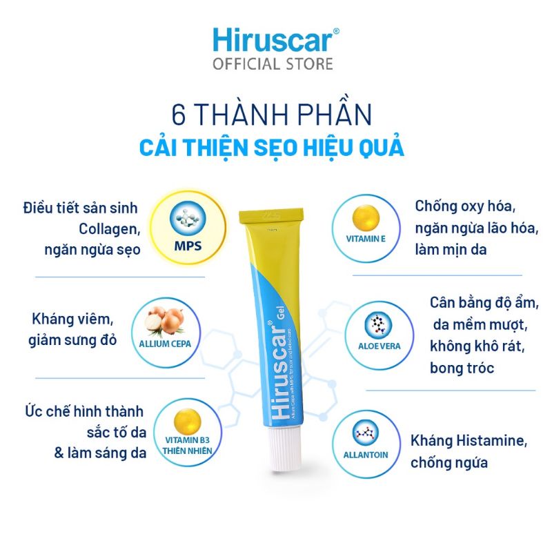 HIRUSCAR gel 20g làm liền các loại sẹo lõm, sẹo vừa, sẹo thâm