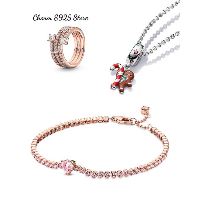 LẮC TAY PAN ALE VÀNG HỒNG ĐÍNH ĐÁ HỒNG BẠC S925 CAO CẤP