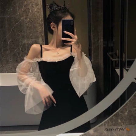 Váy Trễ Vai Đầm Hai Dây Tay Bo Ulzzang Thiết Kế Cao Cấp Đi Chơi Dự Tiệc Cưới Đẹp Sang Trọng 002 (Kèm ảnh thật)