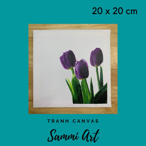 Tranh canvas các loại hoa vẽ tay - cỡ 20x20cm