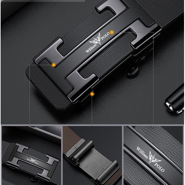 Thắt lưng Nam thời trang - da bò, mặt kim loại cao cấp nhập khẩu chính hãng William Polo 20388-90P - Bảo hành 12 tháng