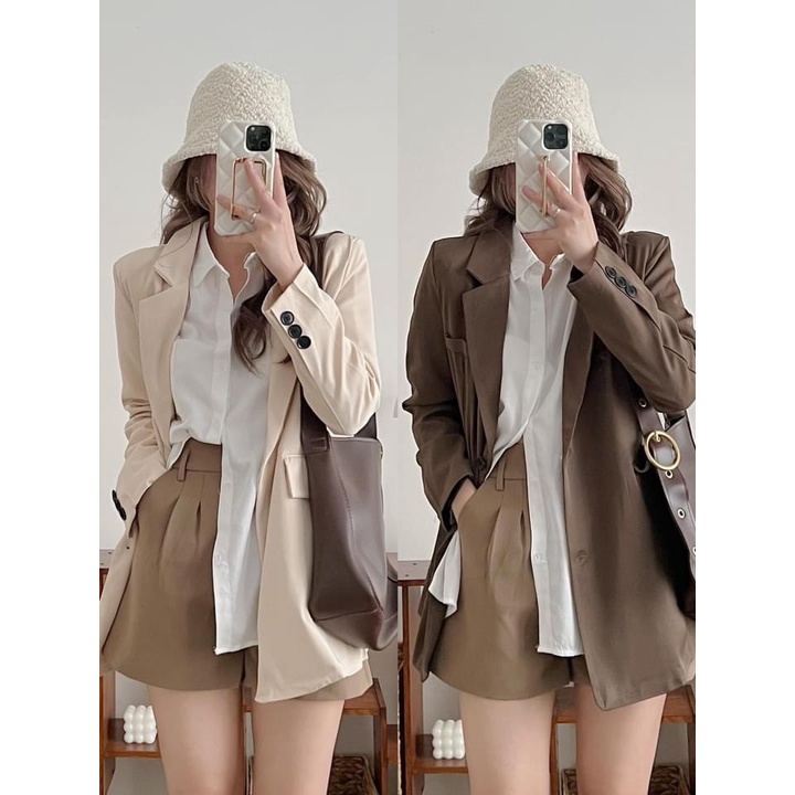 [ẢNH THẬT]Áo blazer Xẻ Tay sang chảnh trơn Khoác Dạ Dáng Dài - dáng suông rộng trượt vạt bầu dáng rộng- áo khoác vét