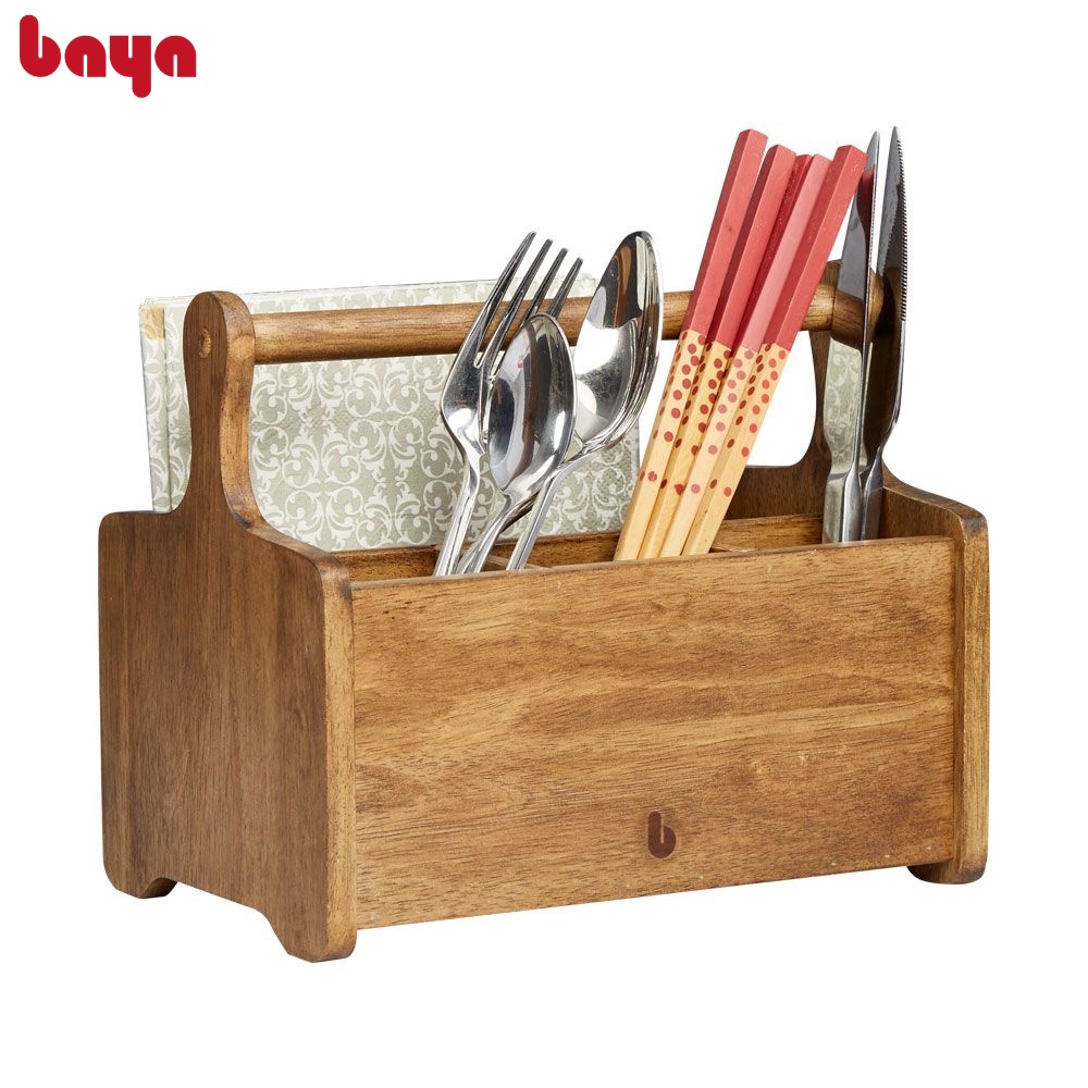Ống Đựng Muỗng Nĩa BAYA NAPA 1100372 Gỗ Cao Su Màu Nâu Kích Thước D15xW23xH19