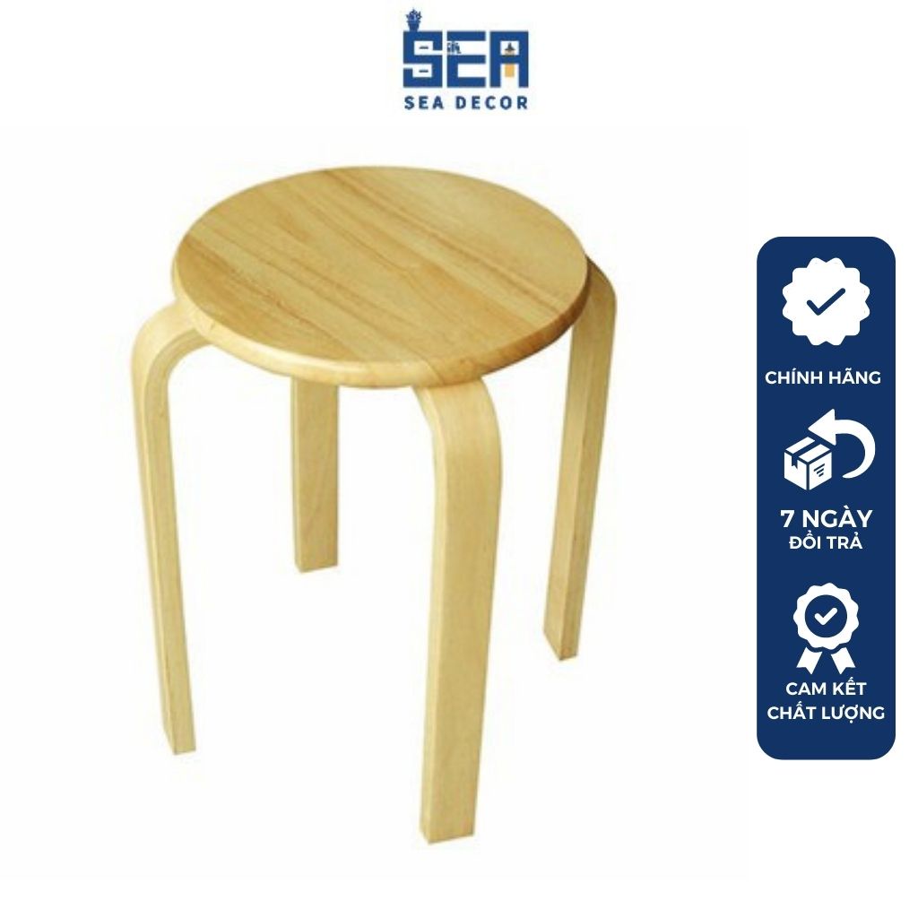 Ghế đôn gỗ thông Sea Decor mặt tròn cao 44cm vân gỗ nổi trang trí decor