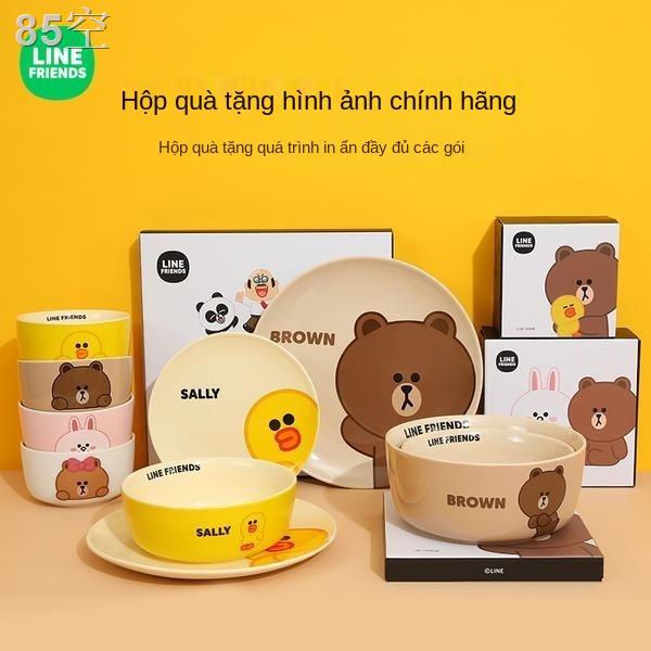 WLINE FRIENDS Phim hoạt hình Bộ đồ ăn Bộ bát ăn gia đình Bát cơm Dĩa kết hợp Gốm sứ Hàn Quốc Tô mì