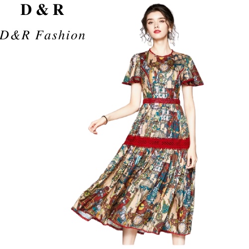 Đầm lụa dáng xòe kiểu dáng trung niên hàng nhập quảng châu cao cấp thương hiệu DR Fashion có Size S 