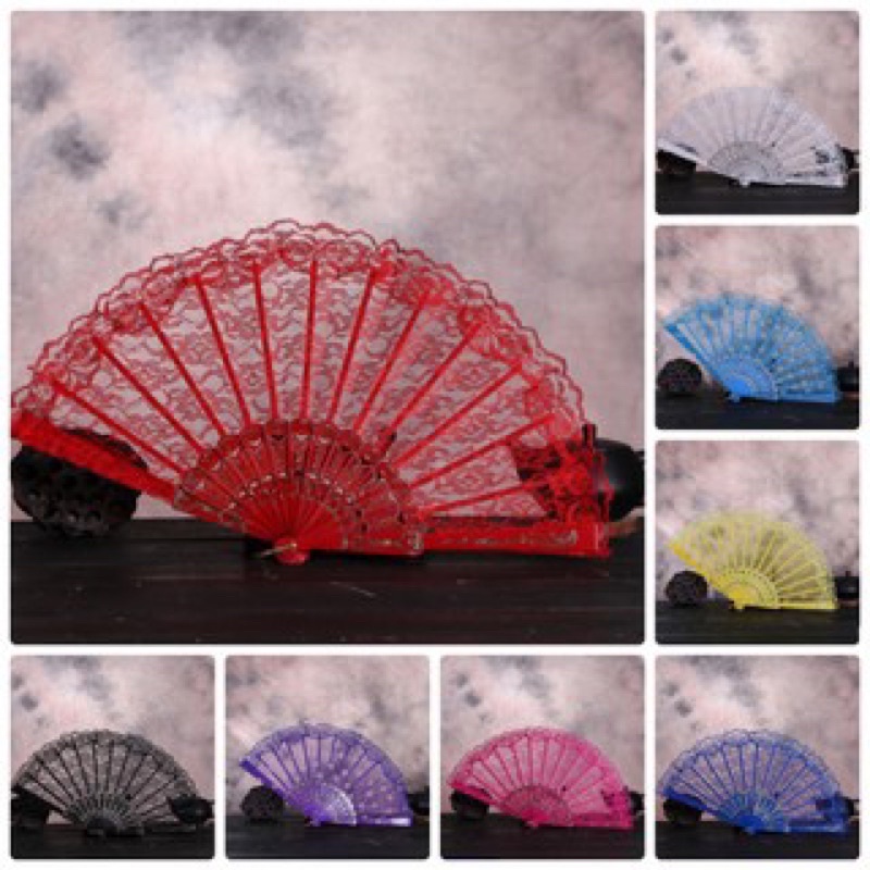 💥💥Quạt Xếp Cầm Tay Bằng Vải Lụa Phối Ren Họa Tiết Hoa Phong Cách Trung Hoa💥💥