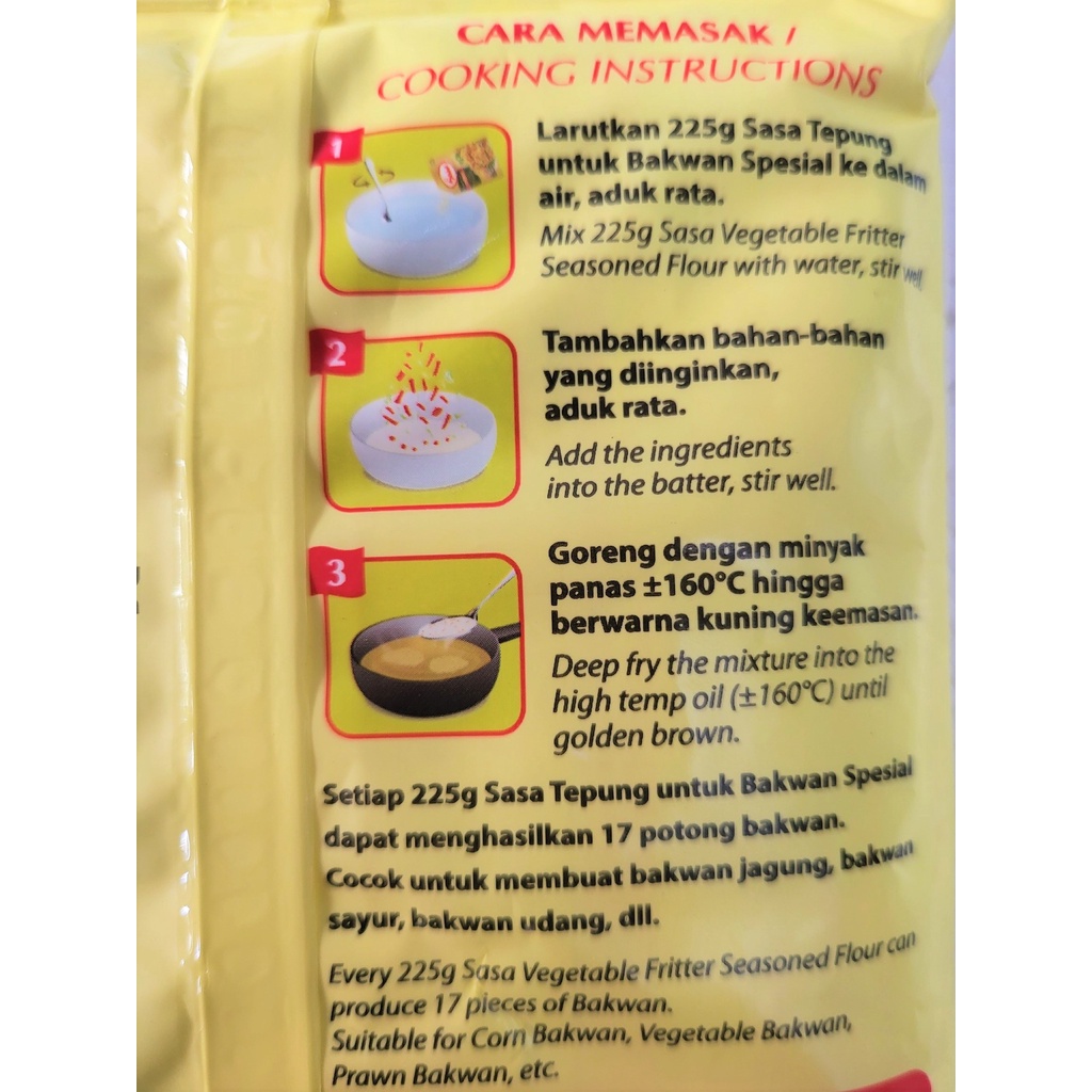 [Gói 225g] BỘT CHIÊN RAU CỦ [Indonesia] SASA Vegetable Fritter Seasoned Flour (halal)