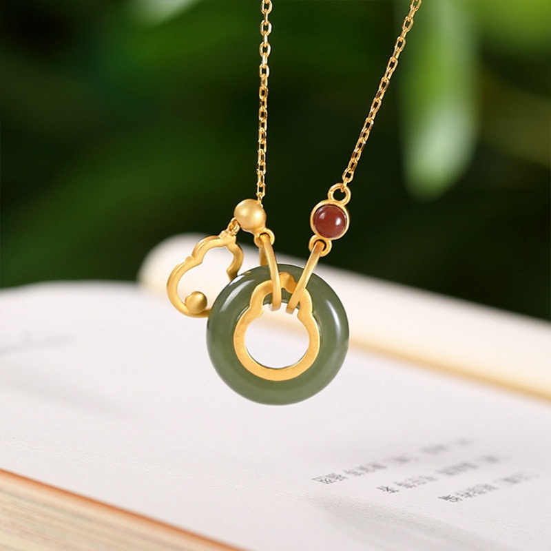 Fancy Vòng Cổ Mặt Đá Ngọc Bích Vàng Hetian Khóa An Toàn Cỡ Nhỏ Thời Trang Cổ Điển Dành Cho Bạn Nữ