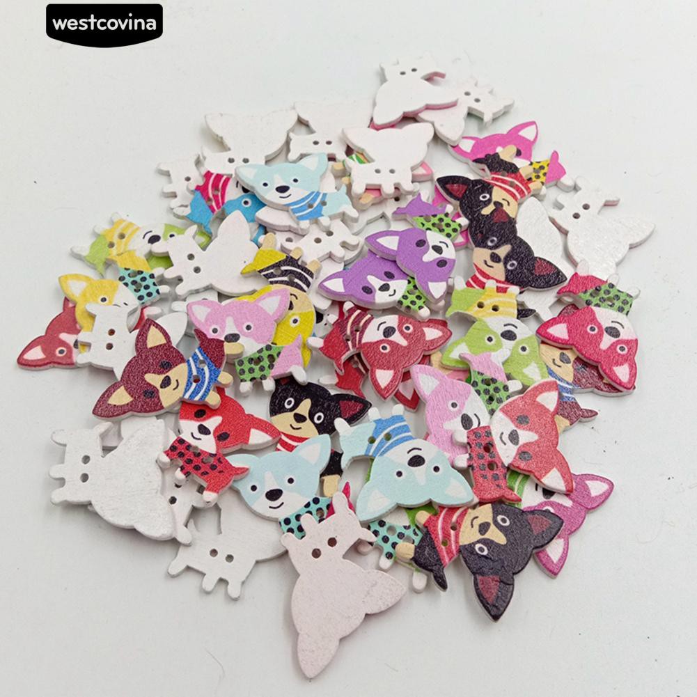 50 Cúc gỗ hình chú cún xinh xắn dùng để trang trí đồ dùng thủ công