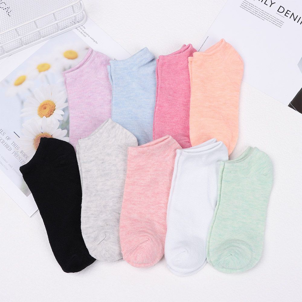 Vớ cotton mềm cổ thấp màu trơn thoáng khí thời trang cho nữ