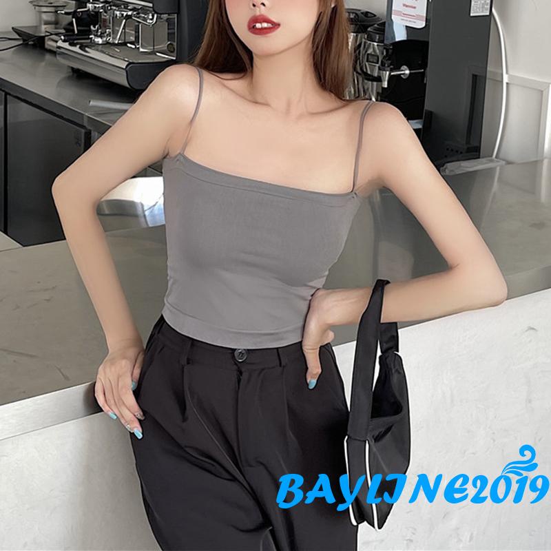 Áo Hai Dây Spaghetti Có Mút Đệm Ngực Màu Sắc Đơn Giản Cho Nữ